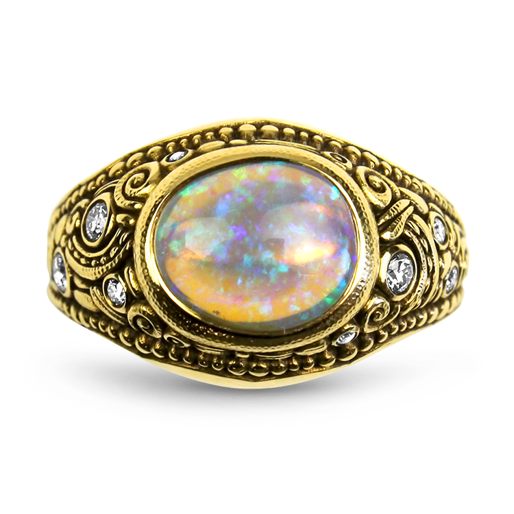 Alex Sepkus Ring Alex Sepkus 18k Yellow Gold Crystal Opal and Diamond Ring 6