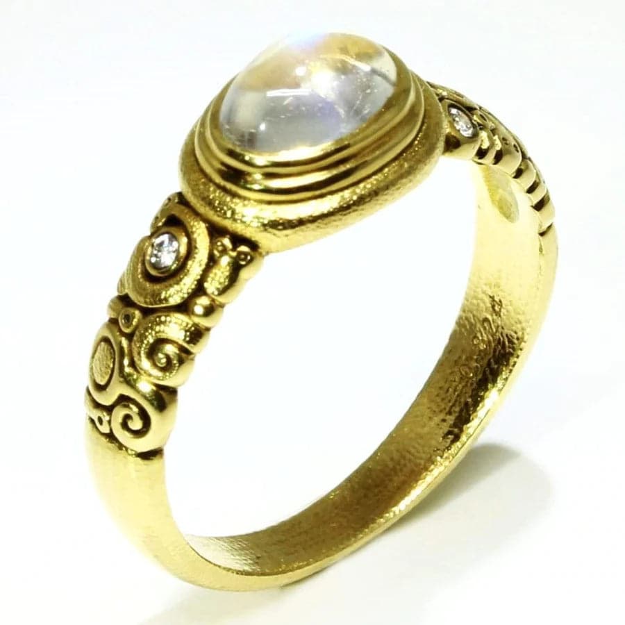 Alex Sepkus Ring Alex Sepkus 18k Yellow Gold Moonstone and Diamond Wave Ring 6.25