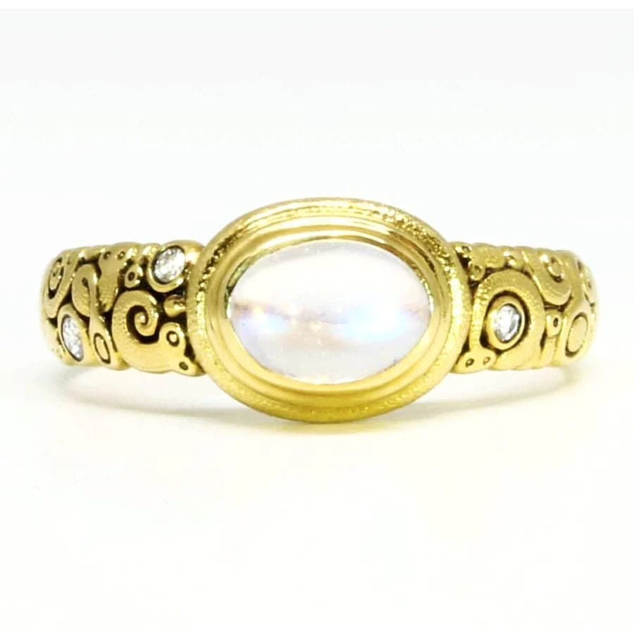 Alex Sepkus Ring Alex Sepkus 18k Yellow Gold Moonstone and Diamond Wave Ring 6.25