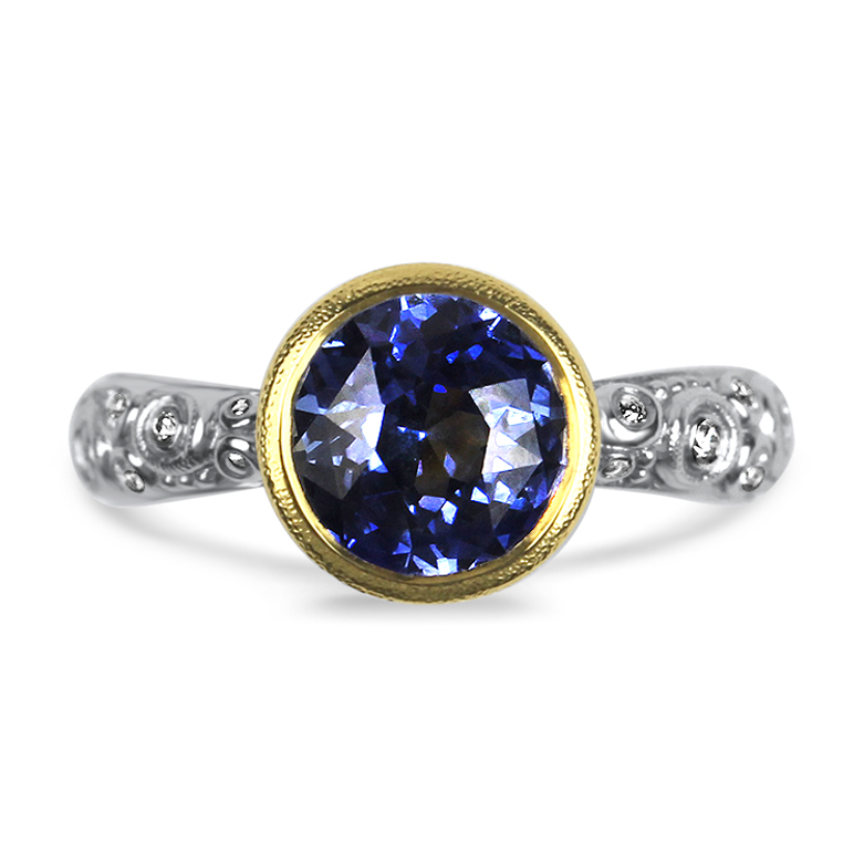 Alex Sepkus Ring Alex Sepkus Platinum and 18k Yellow Gold Blue Sapphire Martini Ring 6.5