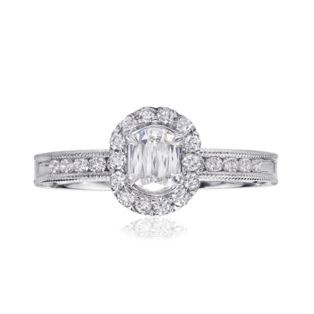 Christopher Designs Bridal Engagement Ring Christopher Designs 14K White Gold Crisscut L'Amour .31ct Diamond Halo Engagement Ring with Diamond Band 6.25