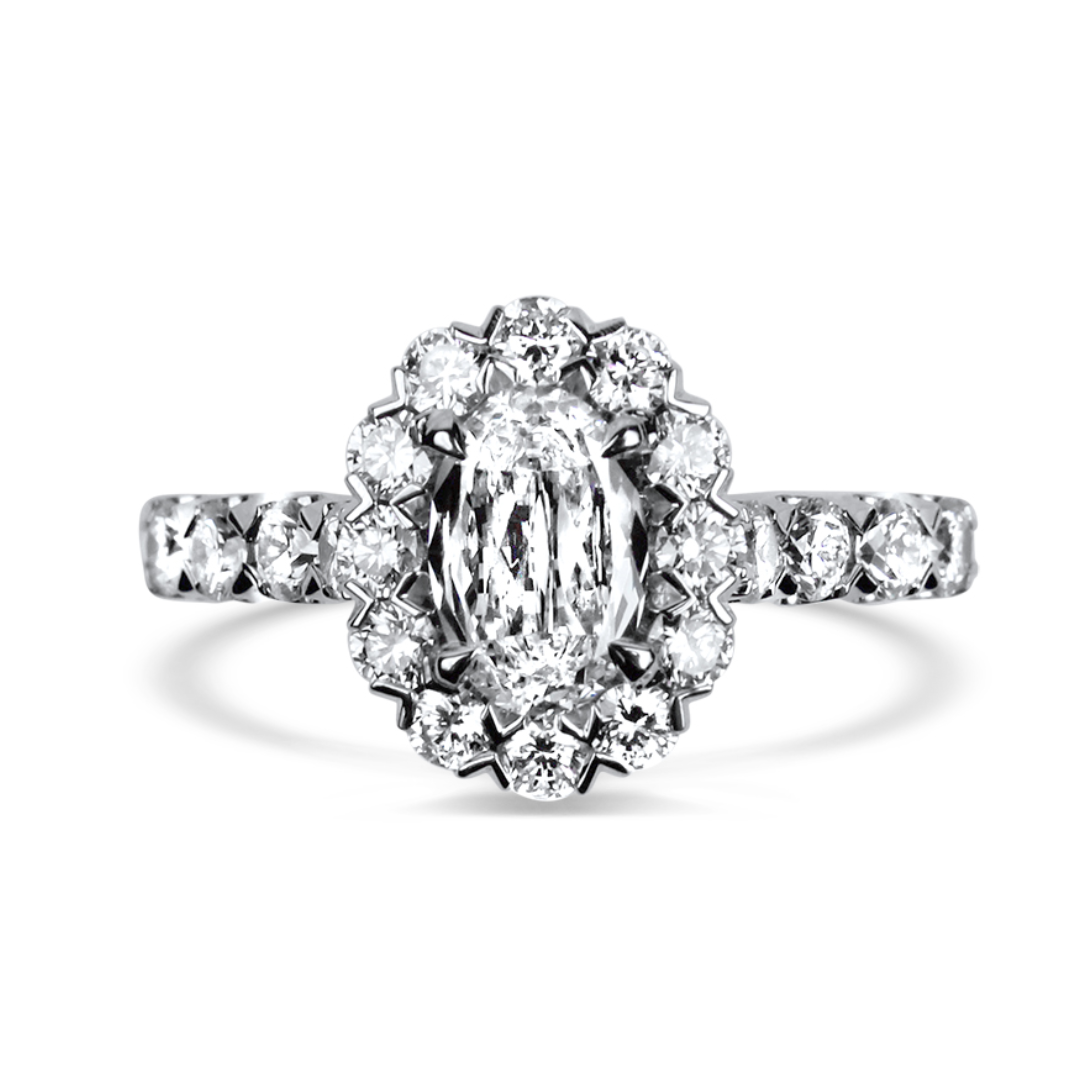 Christopher Designs Bridal Engagement Ring Christopher Designs 14K White Gold Crisscut L'Amour Oval .70ct Diamond Halo Engagement Ring with Diamond Band 6.50