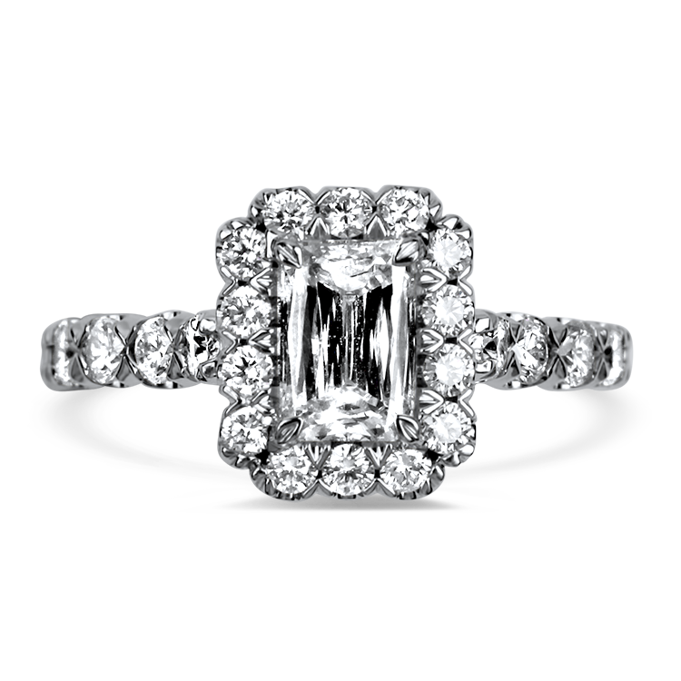 Christopher Designs Bridal Engagement Ring Christopher Designs 18K White Gold .80ct Emerald-Cut Halo Engagement Ring 6.5