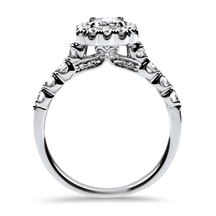 Christopher Designs Bridal Engagement Ring Christopher Designs 18K White Gold .80ct Emerald-Cut Halo Engagement Ring 6.5
