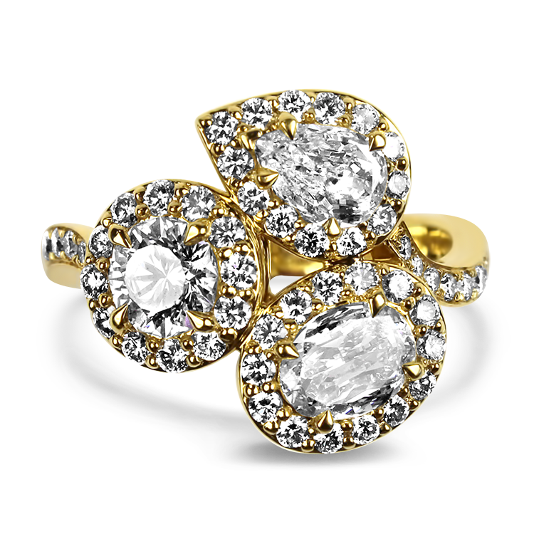 Christopher Designs Bridal Engagement Ring Christopher Designs 18k Yellow Gold Mixed Crisscut Diamond Halo Ring