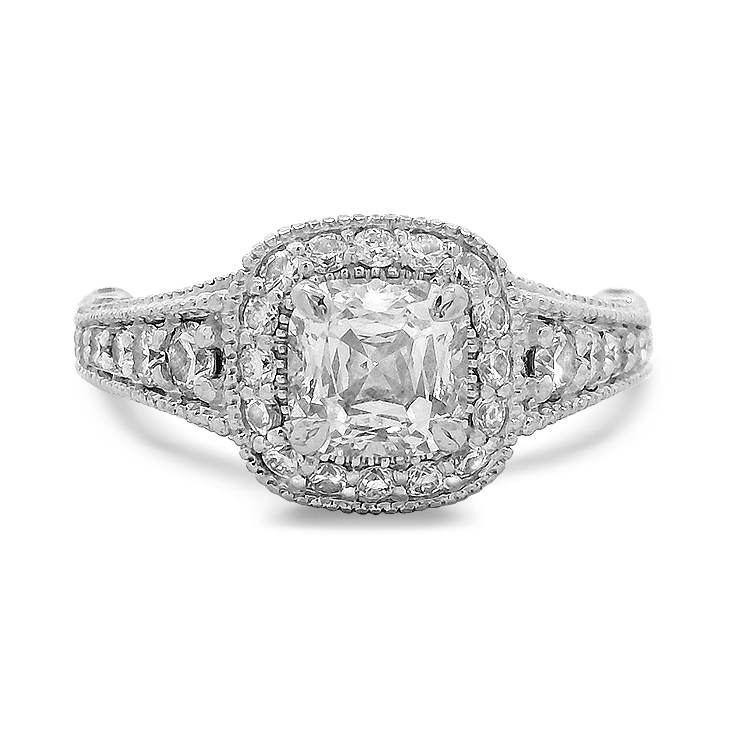 Christopher Designs Bridal Engagement Ring Christopher Designs Estate Platinum Diamond Halo Engagement Ring 6.5