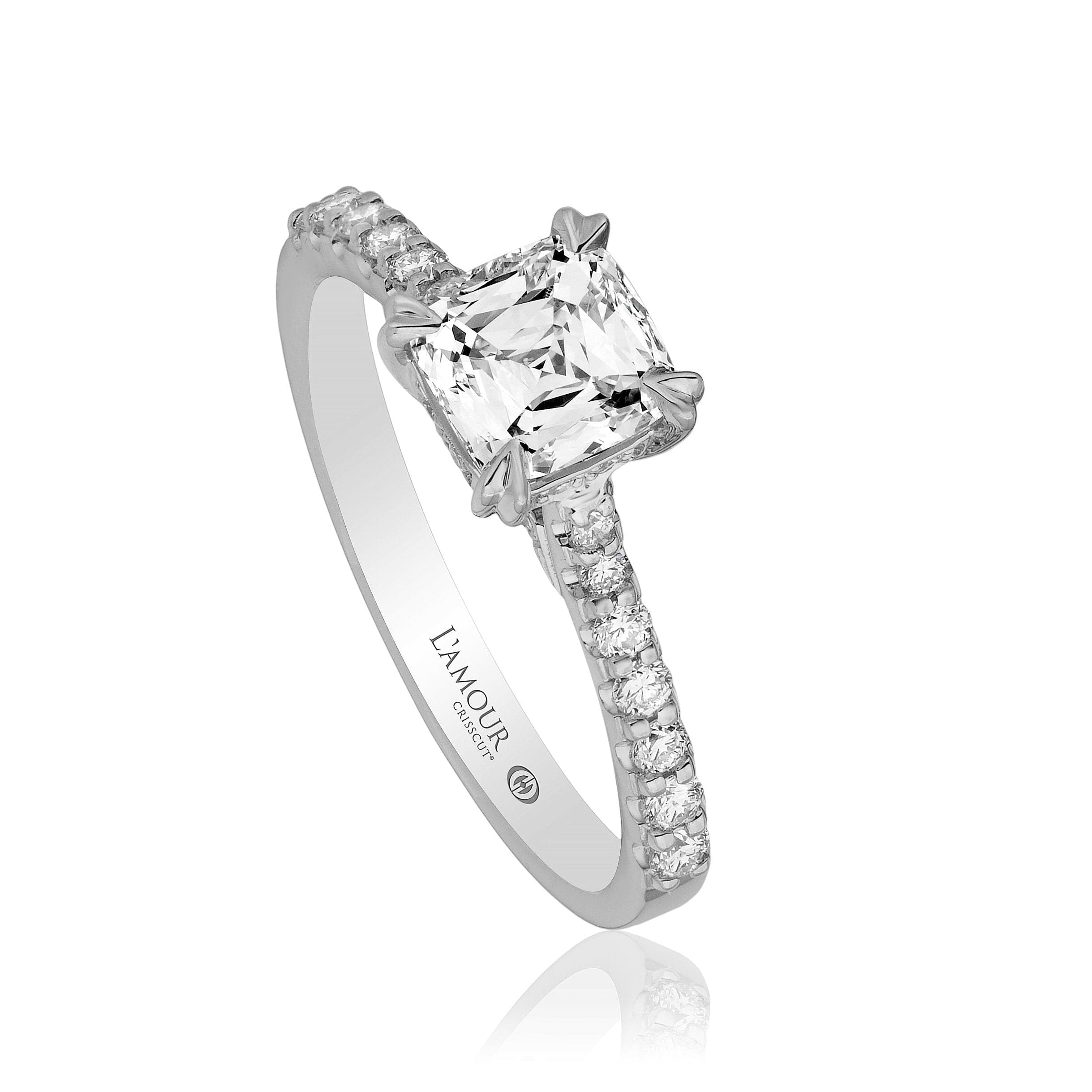 Christopher Designs Bridal Engagement Ring Christopher Designs Platinum Crisscut Cushion Cut 1.07cts Solitaire with Diamond Band Engagement Ring 6.5