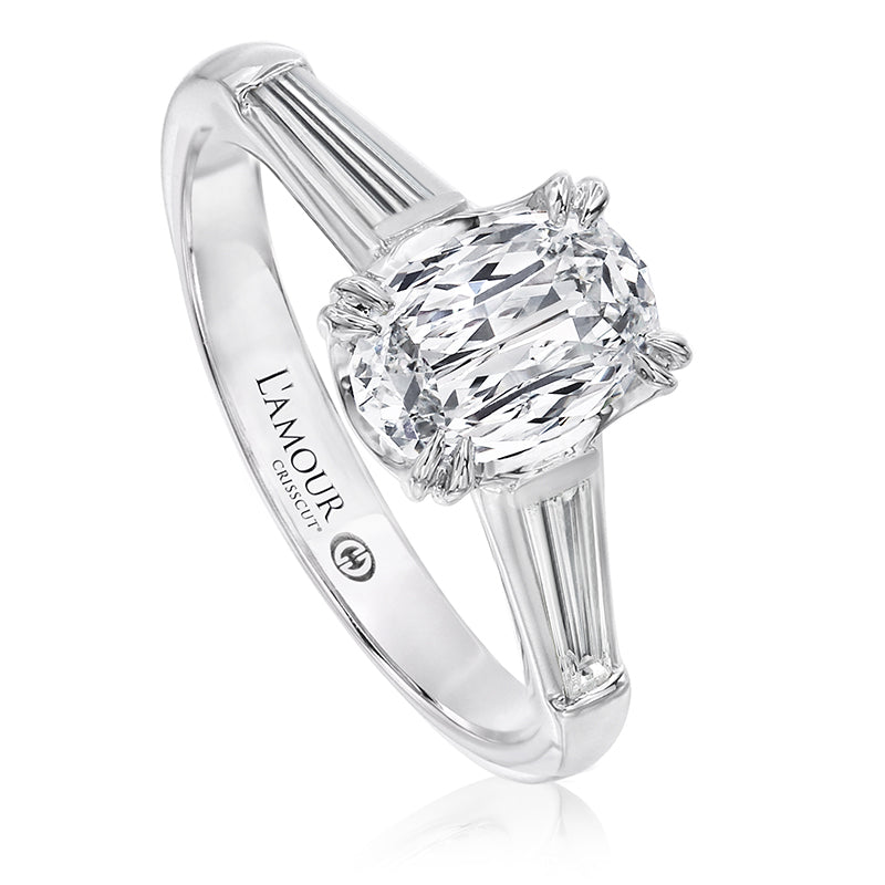 Christopher Designs Bridal Engagement Ring Christopher Designs Platinum L'Amour Crisscut 1.50ct Oval and Tapered Baguette Engagement Ring 6.5