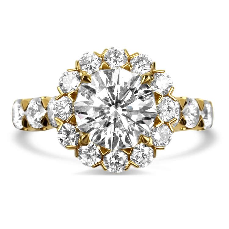 Christopher Designs Bridal Engagement Ring Christopher Designs Yellow  Gold Round 1.72cts Halo Engagement Ring 6.5