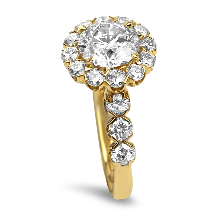 Christopher Designs Bridal Engagement Ring Christopher Designs Yellow  Gold Round 1.72cts Halo Engagement Ring 6.5