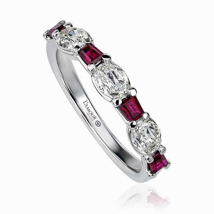 Christopher Designs Ring Christopher Designs 14k White Gold Alternating L’Amour Crisscut Oval Diamond and Ruby Band