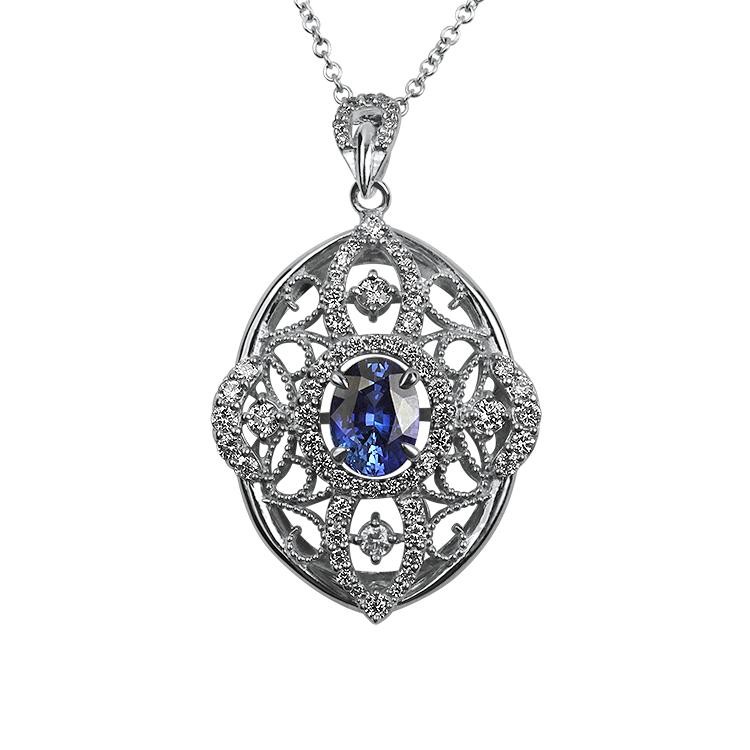 Christopher Designs Necklaces and Pendants Christopher Designs 14K White Gold Sapphire and Diamond Pendant Necklace