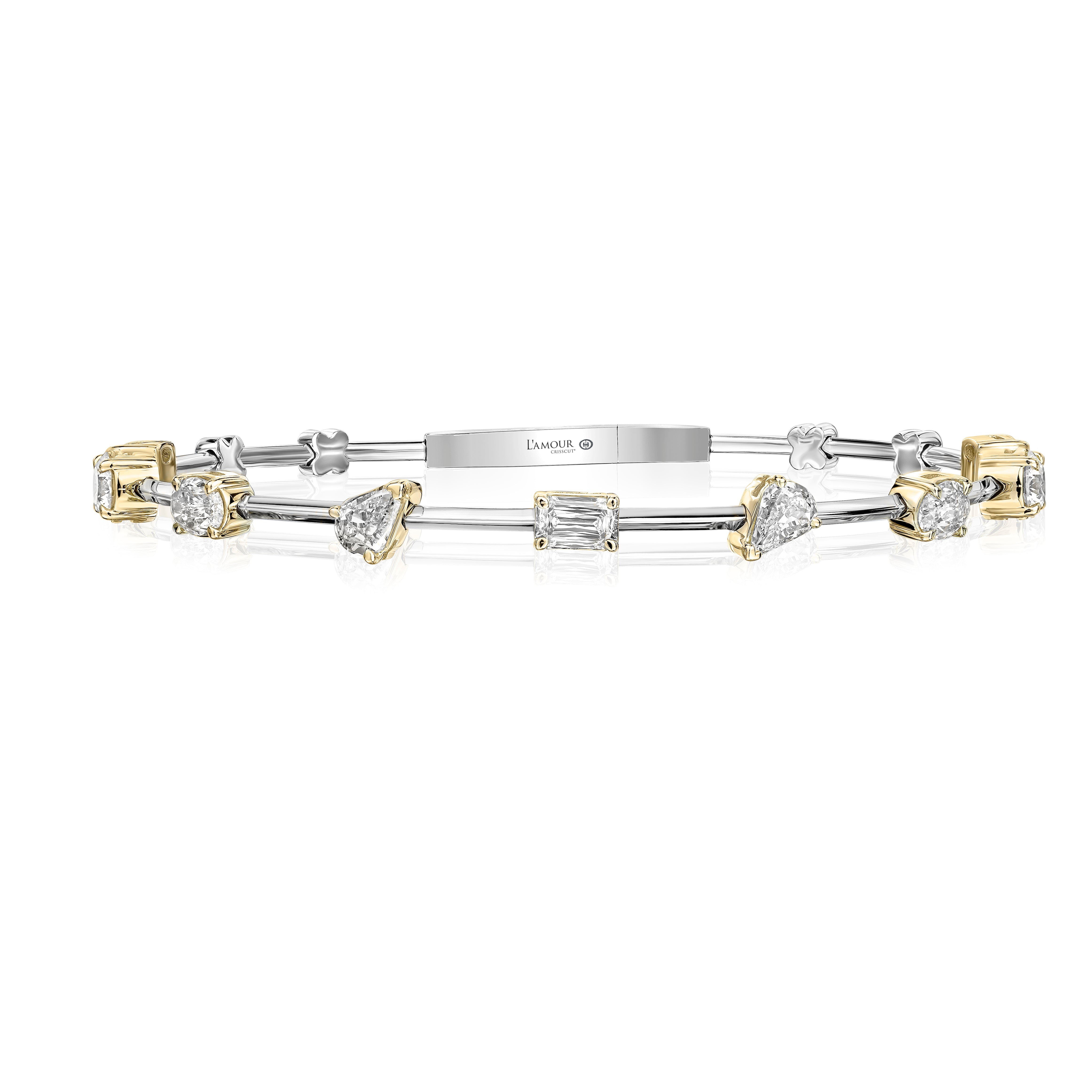 Christopher Designs Bracelet Christopher Designs 18k White and Yellow Gold Mixed Diamond Cut Flexible Bangle Bracelet