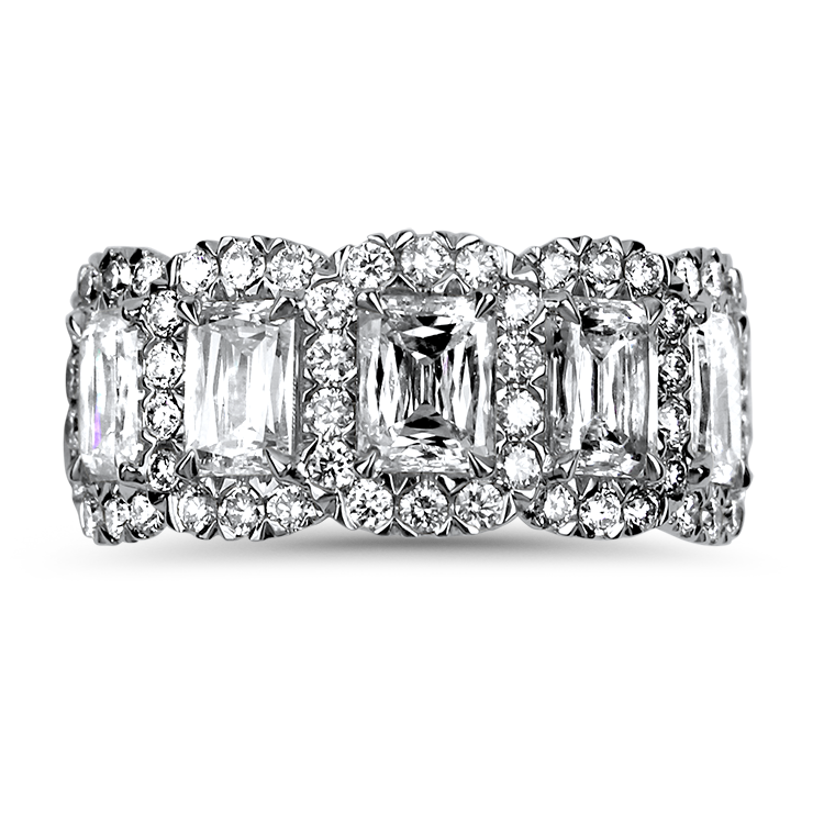 Christopher Designs Ring Copy of Christopher Designs 18k White Gold Emerald Crisscut Five Diamond Halo Anniversary Band 6.5