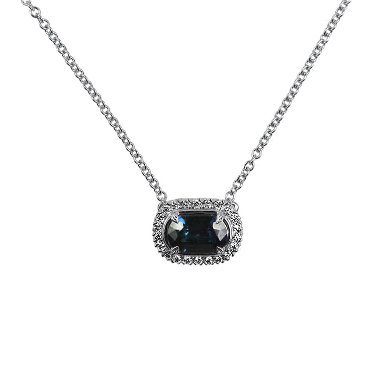 Christopher Designs Necklaces and Pendants Christopher Designs 18K White Gold Sapphire and Diamond Halo Pendant