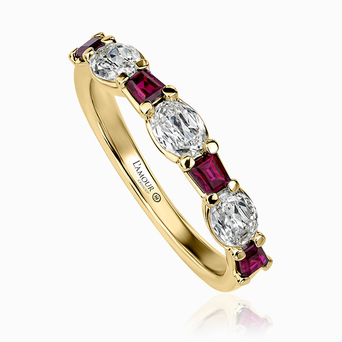 Christopher Designs Ring Christopher Designs 18k Yellow Gold Alternating L'Amour Crisscut Ruby and Diamond Band