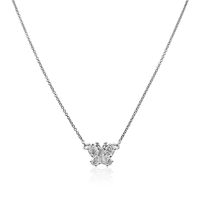 Christopher Designs Christopher Designs L’Amour Crisscut 14k White Gold Diamond Butterfly Necklace