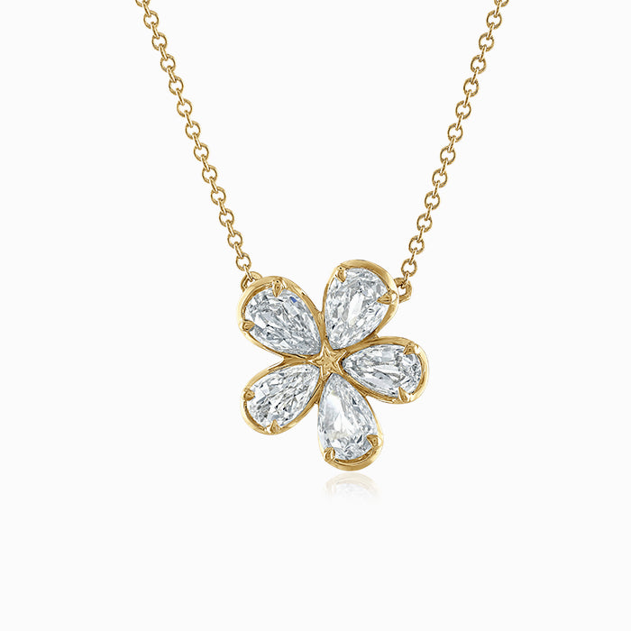 Christopher Designs Christopher Designs L’Amour Crisscut 18k Yellow Gold Pear Diamond Flower Necklace