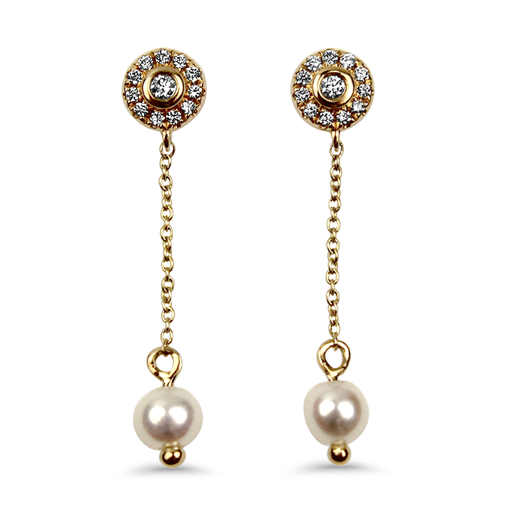 Dana Rebecca Designs Earring Dana Rebecca Designs 14k Yellow Gold Pearl Ivy Mini Halo Diamond & Pearl Earrings