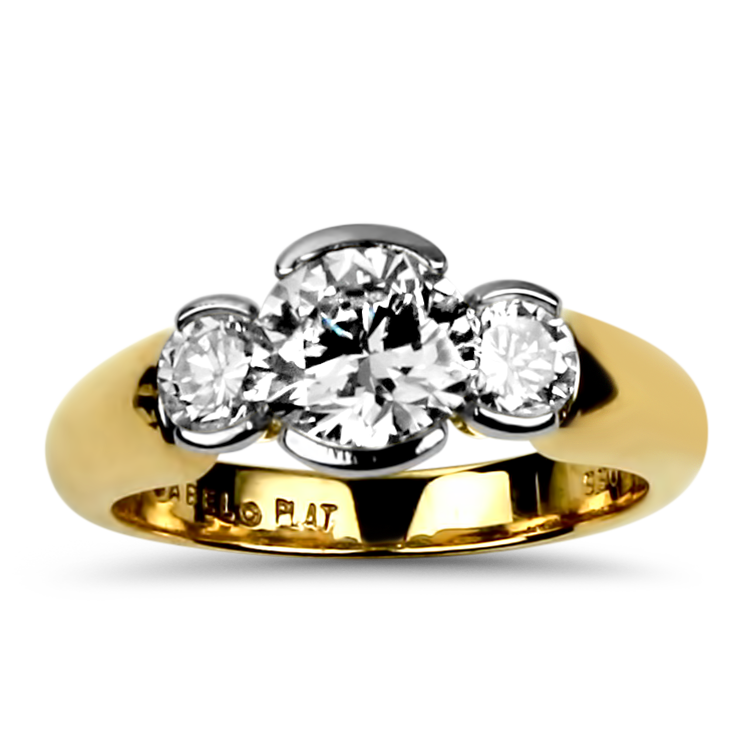 Danhov Engagement Ring Estate Platinum and 14K Yellow Gold Jabel Three-Stone Ring 6.5