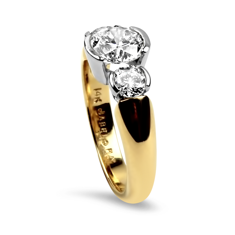 Danhov Engagement Ring Estate Platinum and 14K Yellow Gold Jabel Three-Stone Ring 6.5