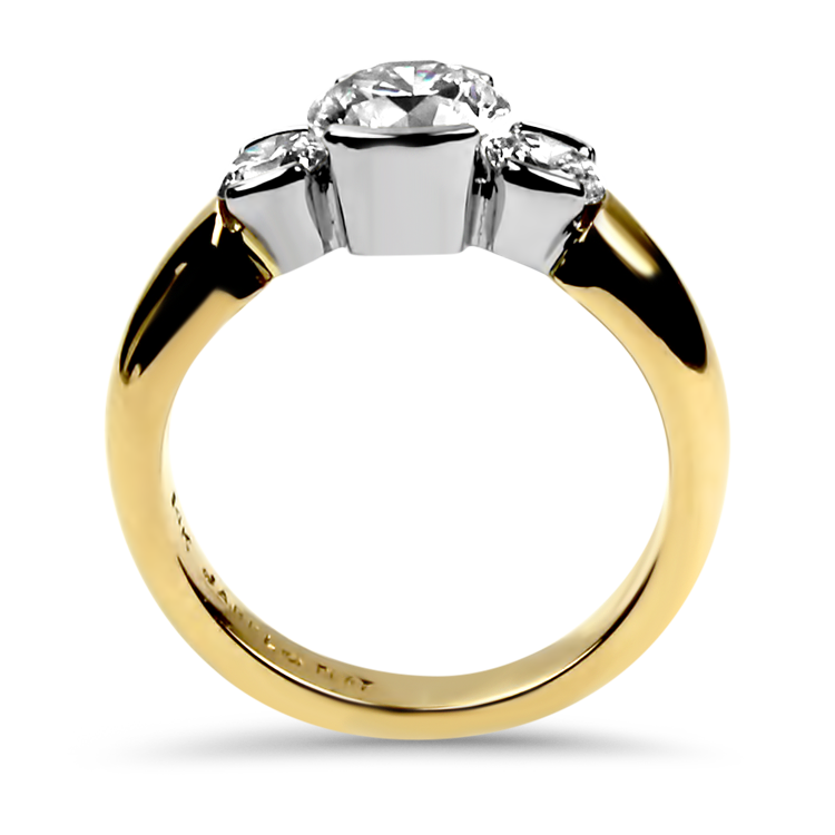 Danhov Engagement Ring Estate Platinum and 14K Yellow Gold Jabel Three-Stone Ring 6.5