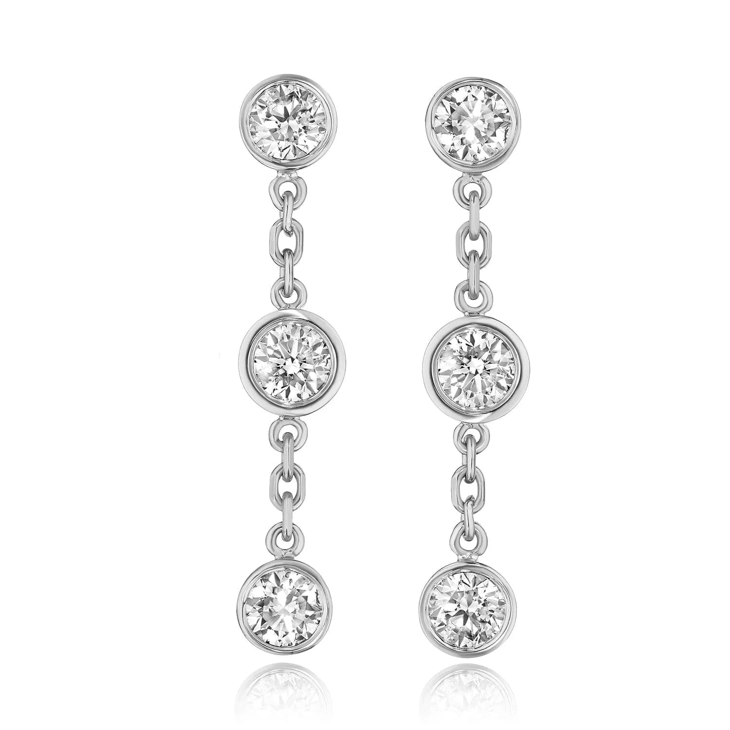 David Weisz Earring David Weisz 18k White Gold Diamond Bezel Drop Earrings