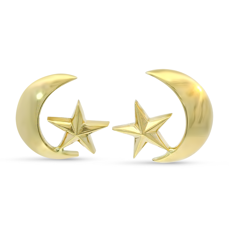 Estate AGA Correa Earrings A.G.A. Correa Estate 14K Yellow Gold Crescent Moon & Star Stud Earrings