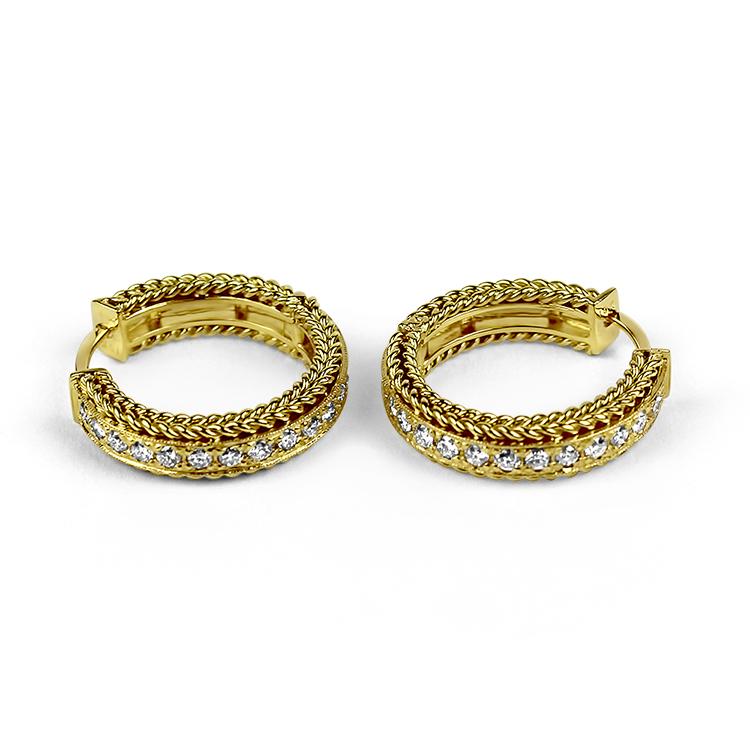 Estate AGA Correa Earring A.G.A. Correa Estate 18k Yellow Gold Diamond Hoop Earrings