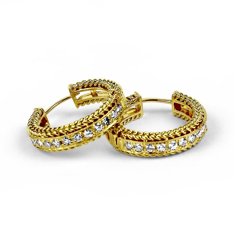 Estate AGA Correa Earring A.G.A. Correa Estate 18k Yellow Gold Diamond Hoop Earrings