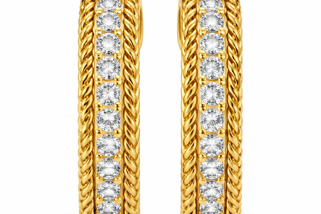 Estate AGA Correa Earrings A.G.A. Correa Estate 18k Yellow Gold Diamond Hoop Earrings