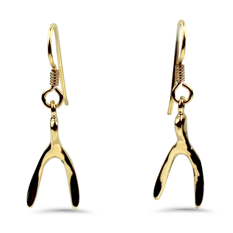 Estate AGA Correa Earring Estate 14K Yellow Gold Wishbone Dangle Earrings