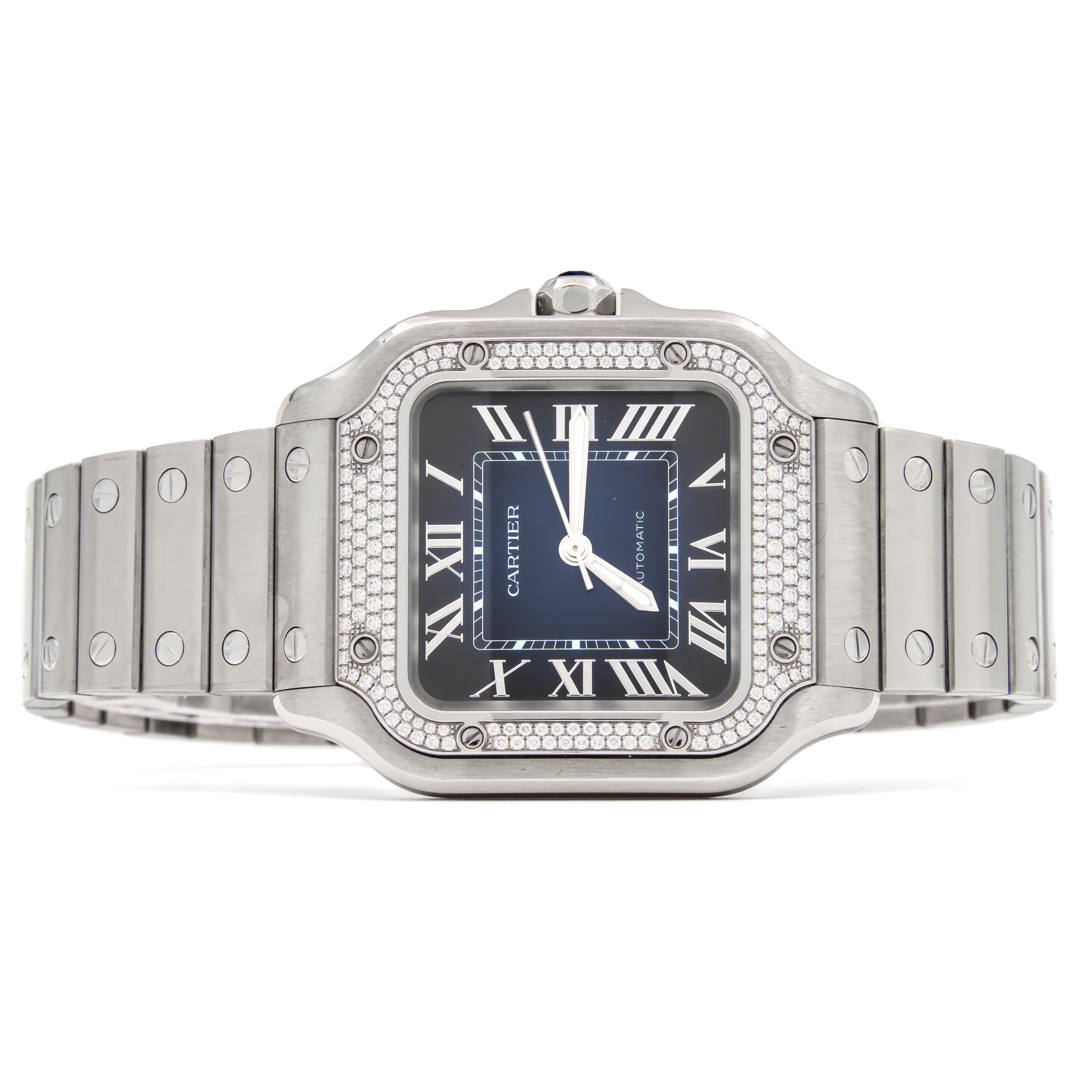 Estate Cartier Watch Cartier Santos de Cartier Watch 35mm, Diamond Bezel, Blue Sunray Dial (W4SA0006)