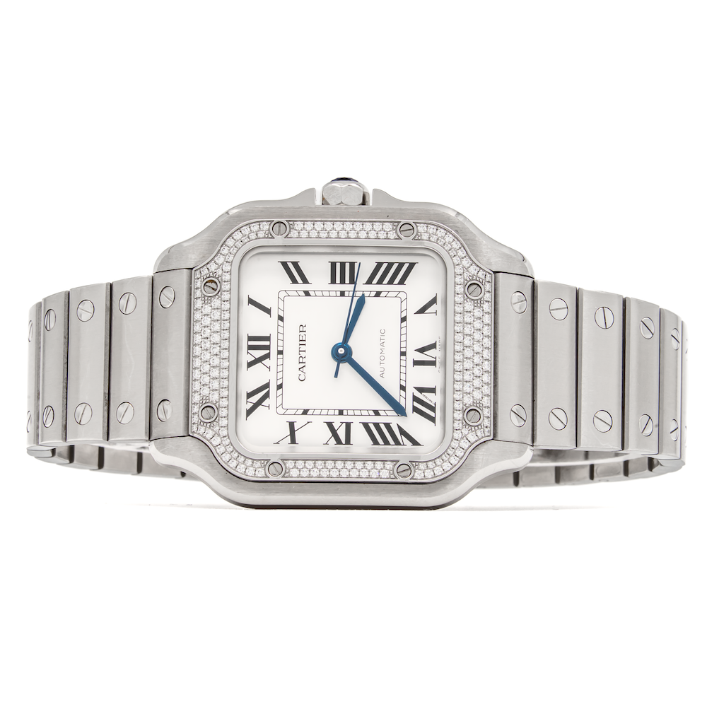 Estate Cartier Watch Cartier Santos de Cartier Watch 35mm, Diamond Bezel, Opaline Dial (W4SA0005)