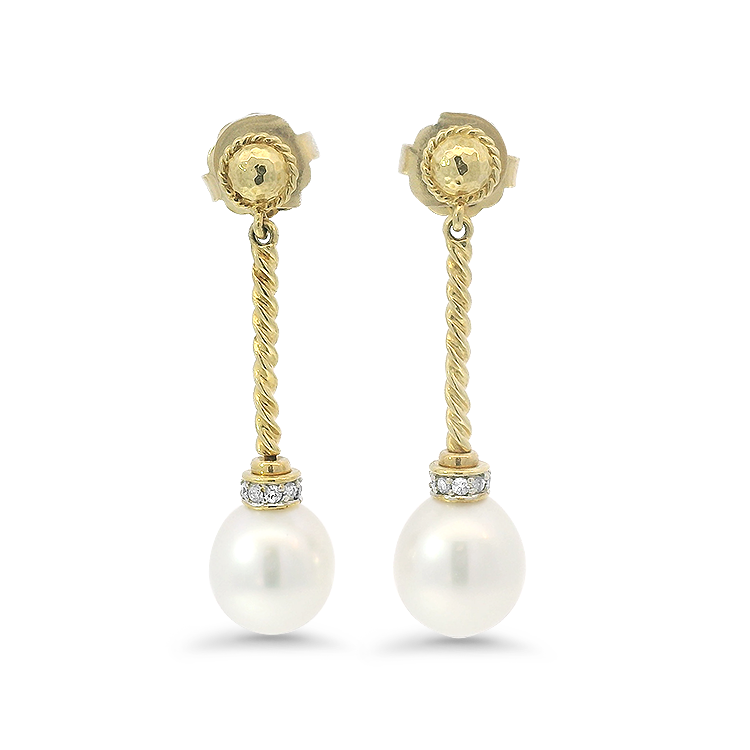 Estate David Yurman Earring David Yurman Estate 18k Yellow Gold Pearl and Diamond Drop Earrings