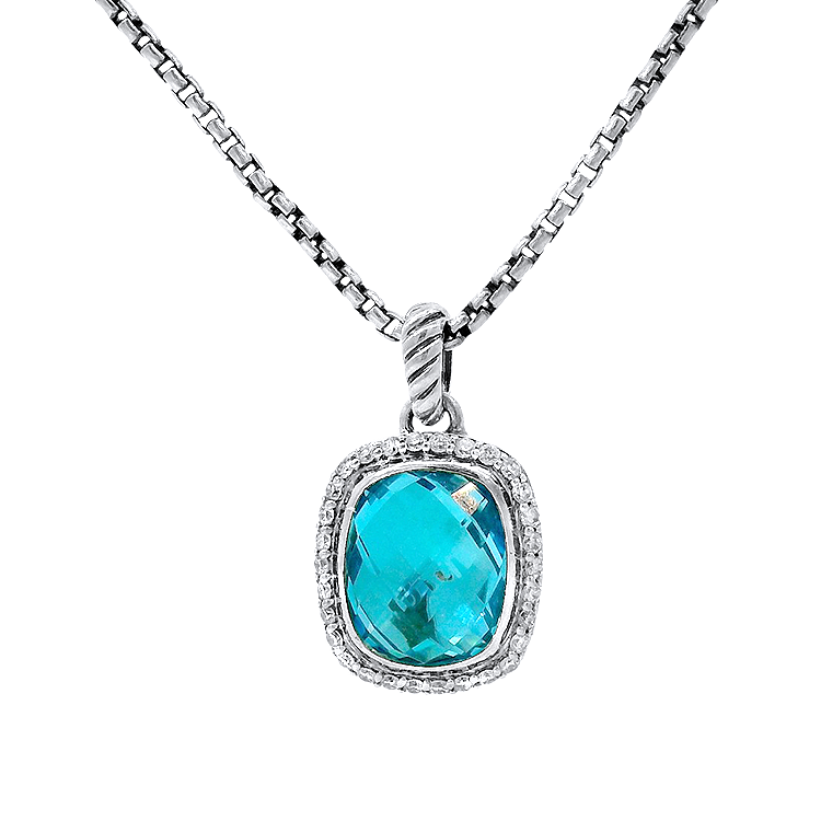 Estate David Yurman Necklaces and Pendants David Yurman Estate Noblesse Sterling Silver Blue Topaz & Diamond Necklace