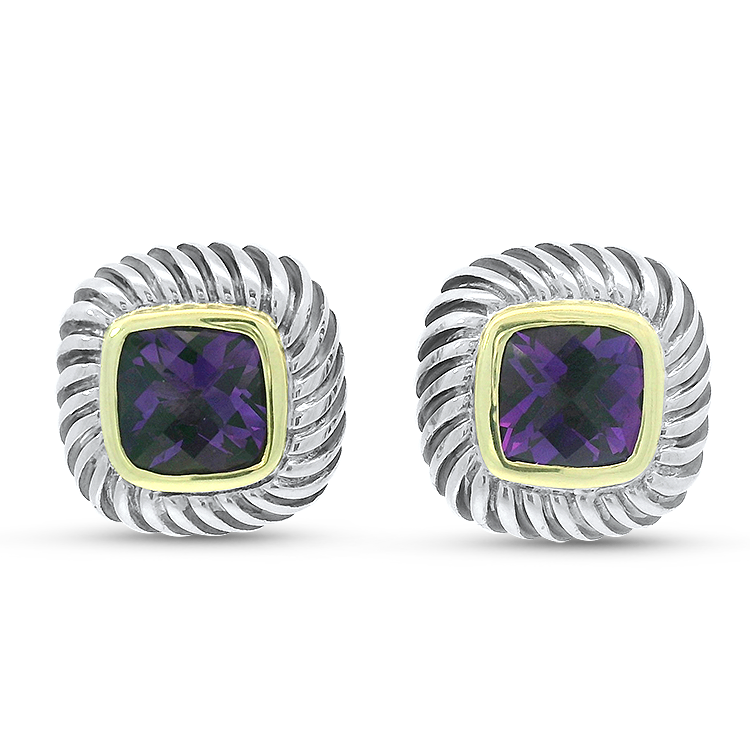 Estate David Yurman Earring David Yurman Estate Sterling Silver & 14K Yellow Gold Amethyst Cable Stud Earrings