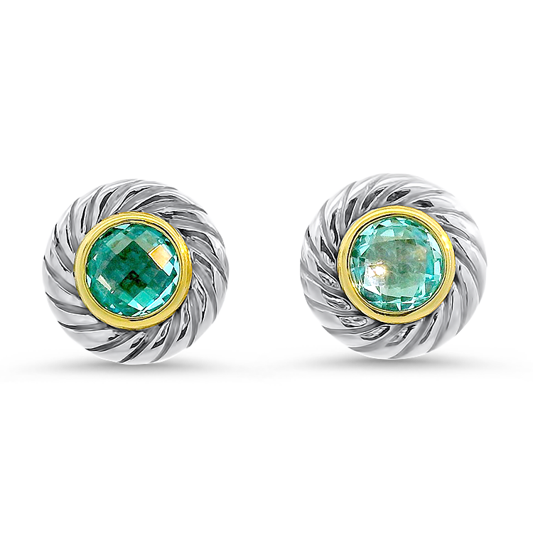 Estate David Yurman Earrings David Yurman Estate Sterling Silver & 18K Gold Albion Cookie Blue Topaz Stud Earrings