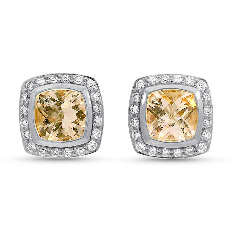 Estate David Yurman Earrings David Yurman Estate Sterling Silver Albion Morganite & Diamond Stud Earrings