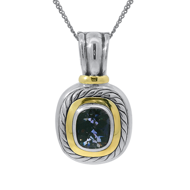 Estate David Yurman Necklaces and Pendants David Yurman Estate Sterling Silver and 14k Yellow Gold Iolite Pendant
