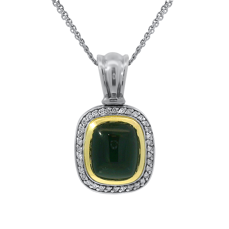 Estate David Yurman Necklaces and Pendants David Yurman Estate Sterling Silver and 18k Yellow Gold Onyx Pendant with Diamonds