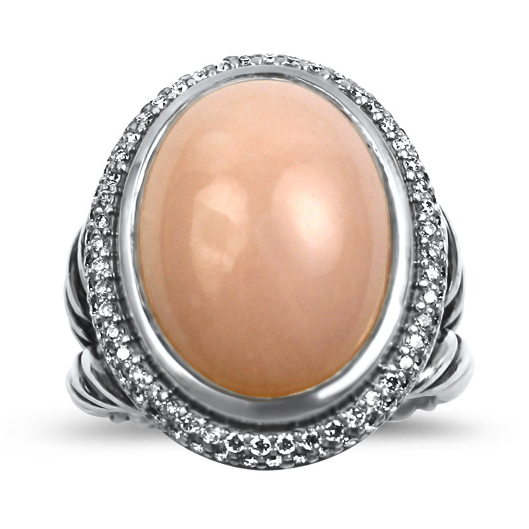 Estate David Yurman Ring David Yurman Estate Sterling Silver Pink Agate & Diamond Ring