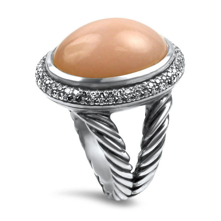 Estate David Yurman Ring David Yurman Estate Sterling Silver Pink Agate & Diamond Ring