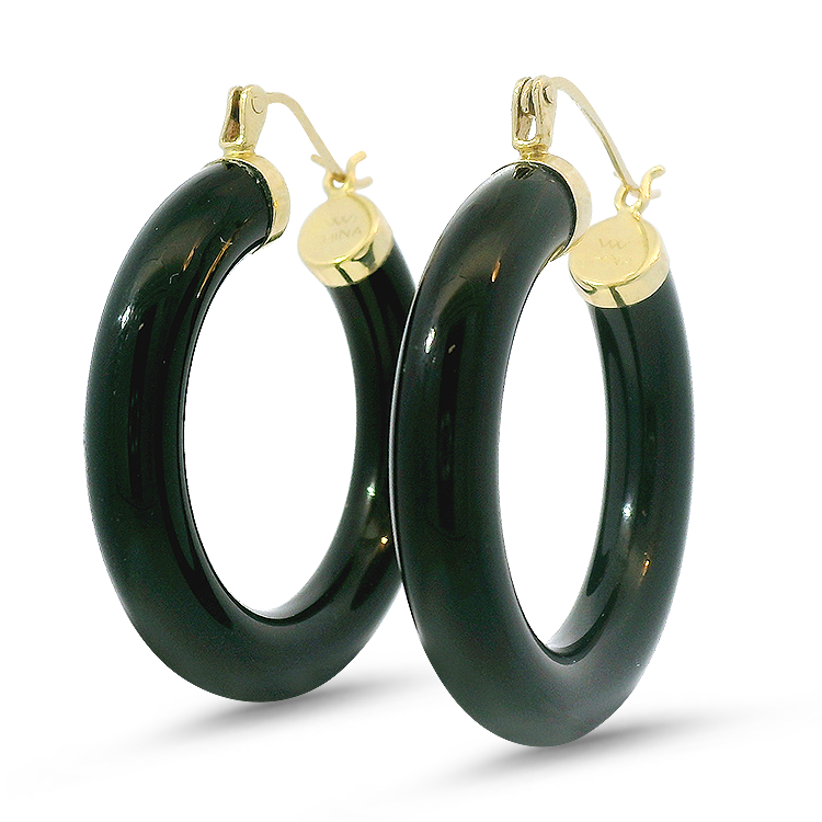Estate David Yurman Earrings Estate 14K Yellow Gold Onyx Hoop Earrings