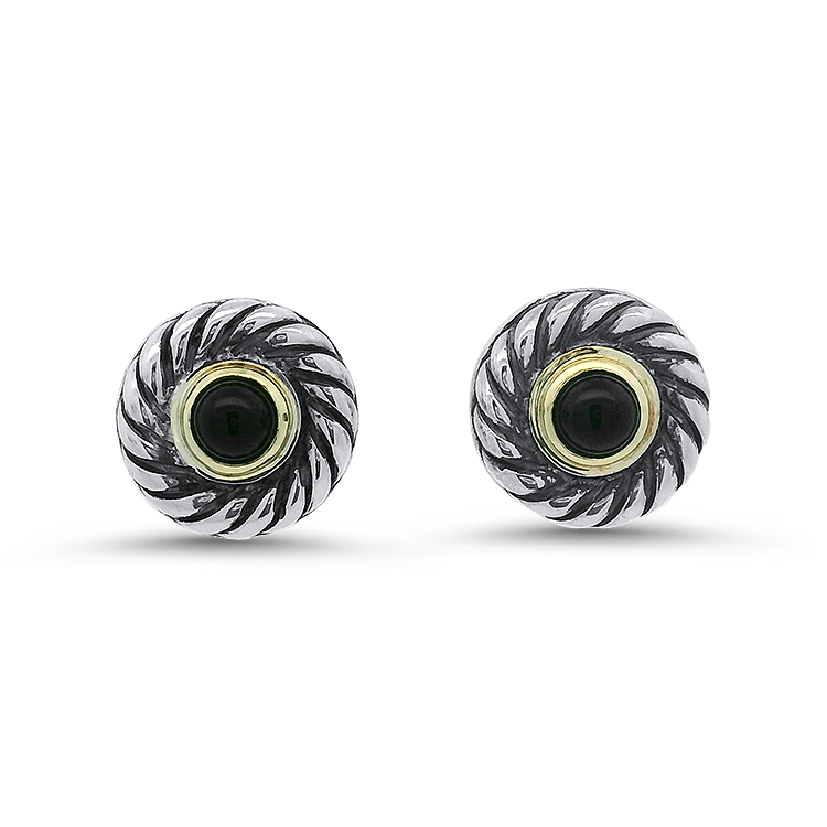 Estate David Yurman Earring Estate David Yurman Sterling Silver, 14K Yellow Gold & Onyx Cookie Stud Earrings