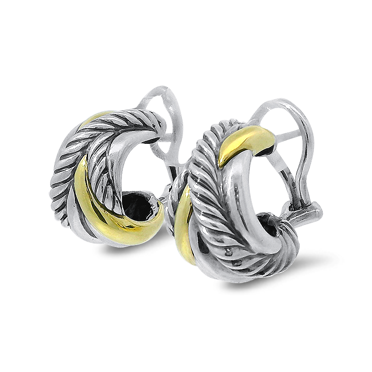 Estate David Yurman Earrings Estate David Yurman Sterling Silver & 18K Yellow Gold Huggie Hoop Earrings