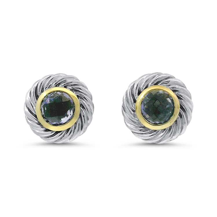 Estate David Yurman Earrings Estate David Yurman Sterling Silver & 18K Yellow Gold Iolite Cookie Stud Earrings