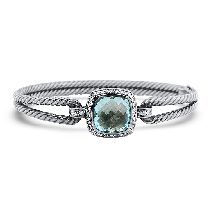 Estate David Yurman Bracelet Estate David Yurman Sterling Silver Albion Blue Topaz and Diamond Hinged Bangle Bracelet