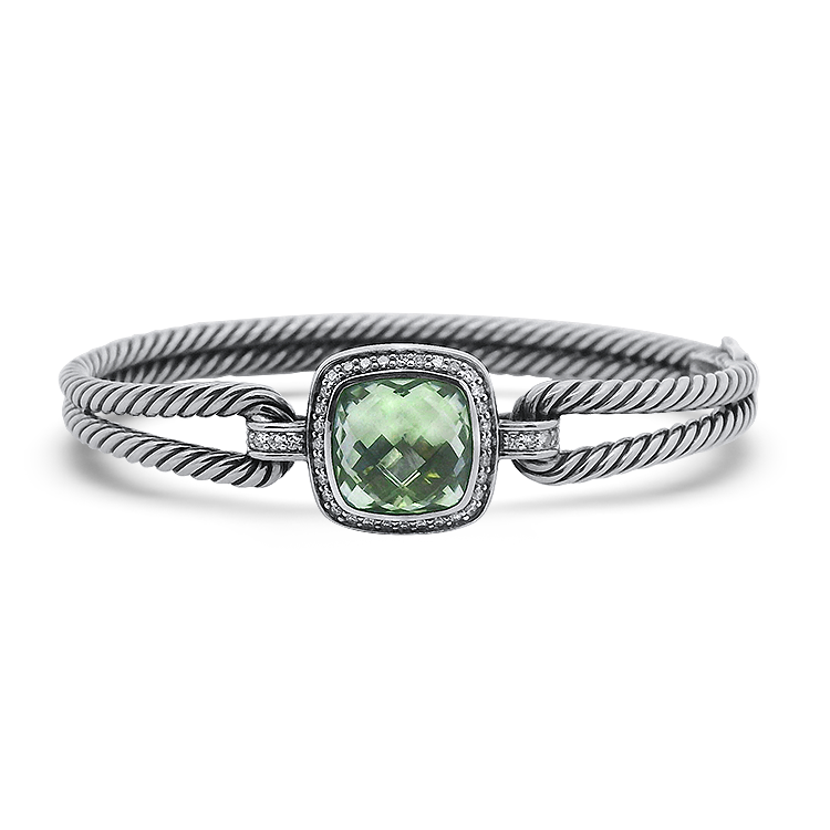 Estate David Yurman Bracelet Estate David Yurman Sterling Silver Albion Prasiolite and Diamond Hinged Bangle Bracelet