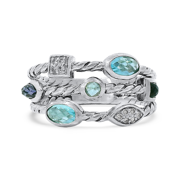 Estate David Yurman Ring Estate David Yurman Sterling Silver Confetti Diamond, Blue Topaz & Iolite Ring